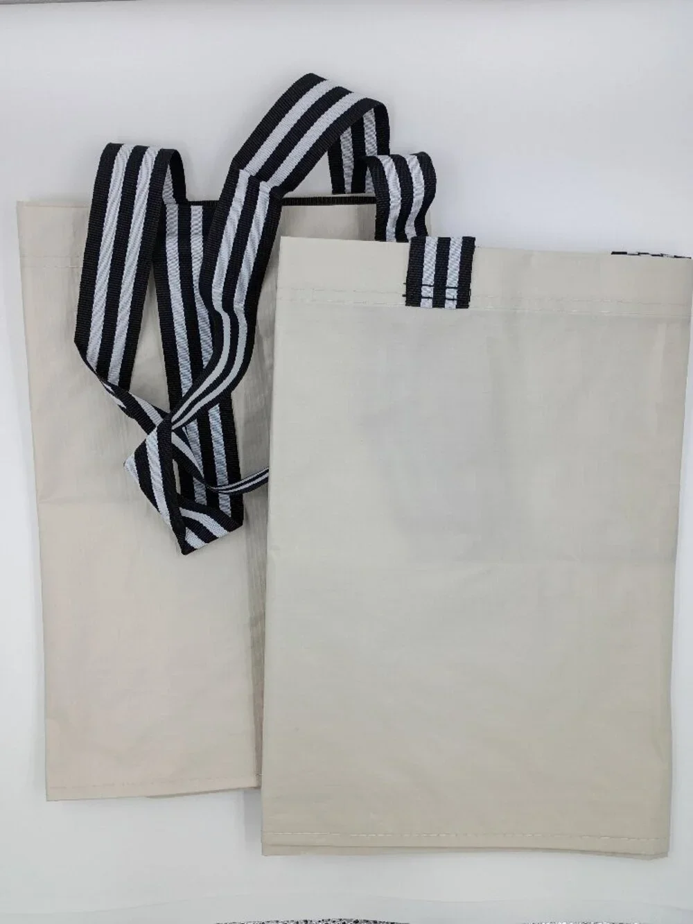Set of 2 IKEA GÖRSNYGG Large Shopping Bag Tote Beige with Striped Handle (19Gal)